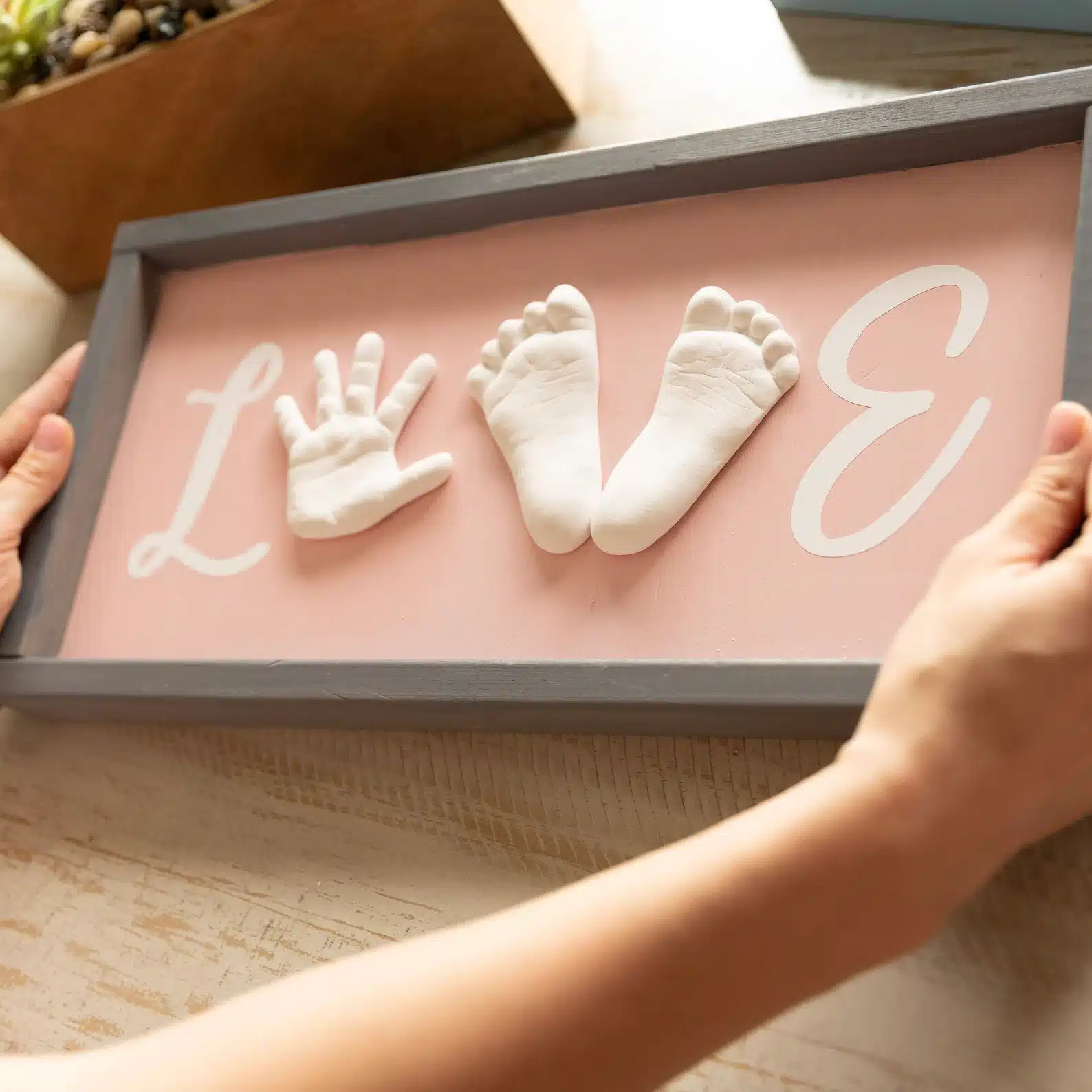 Baby Hand and Feet Casting LOVE Wood Sign