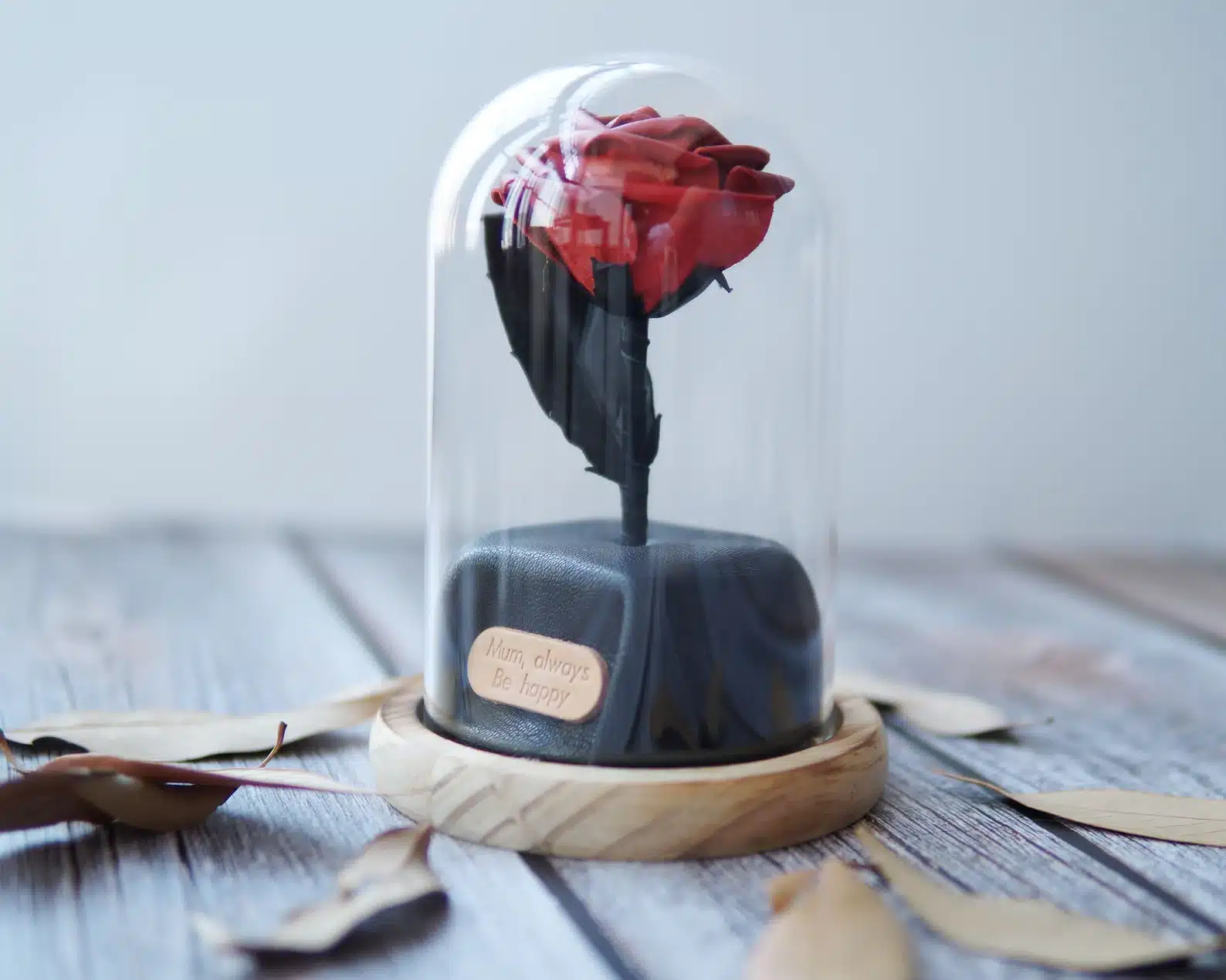Leather Forever Rose in Glass