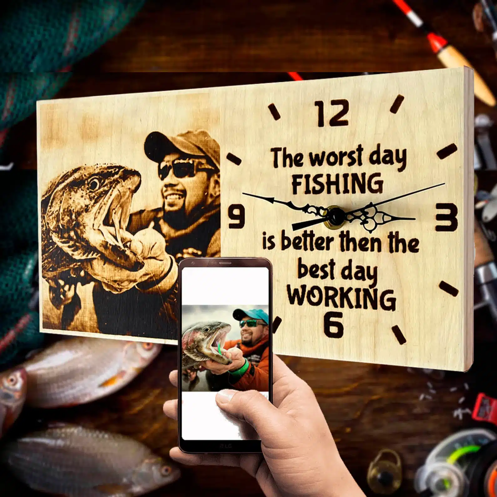Fisherman Personalized Clock