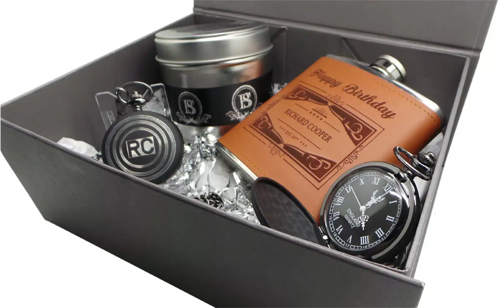 Personalized Pocket Watch Hip Flask Gift Box
