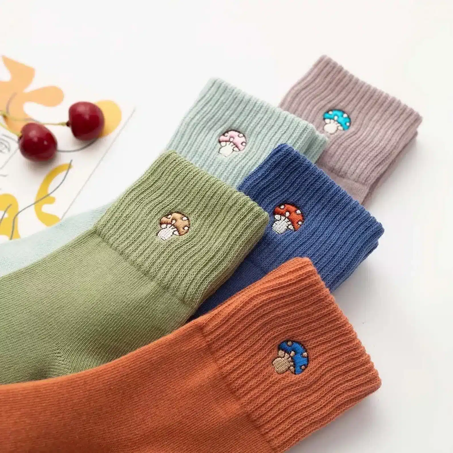Mushroom Embroidery Mushroom Socks