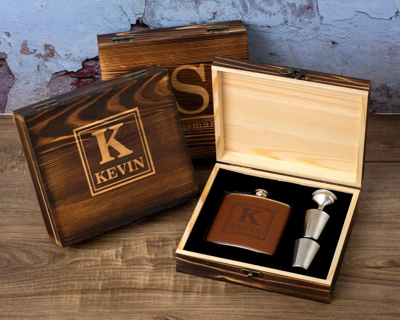 Personalized Flask Set With Wooden Box - Etsy