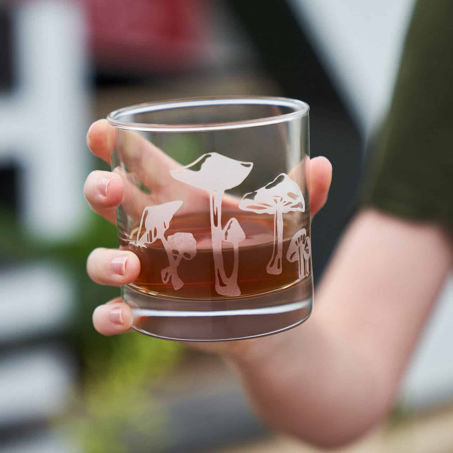 Mushrooms Print Art Whiskey Glass