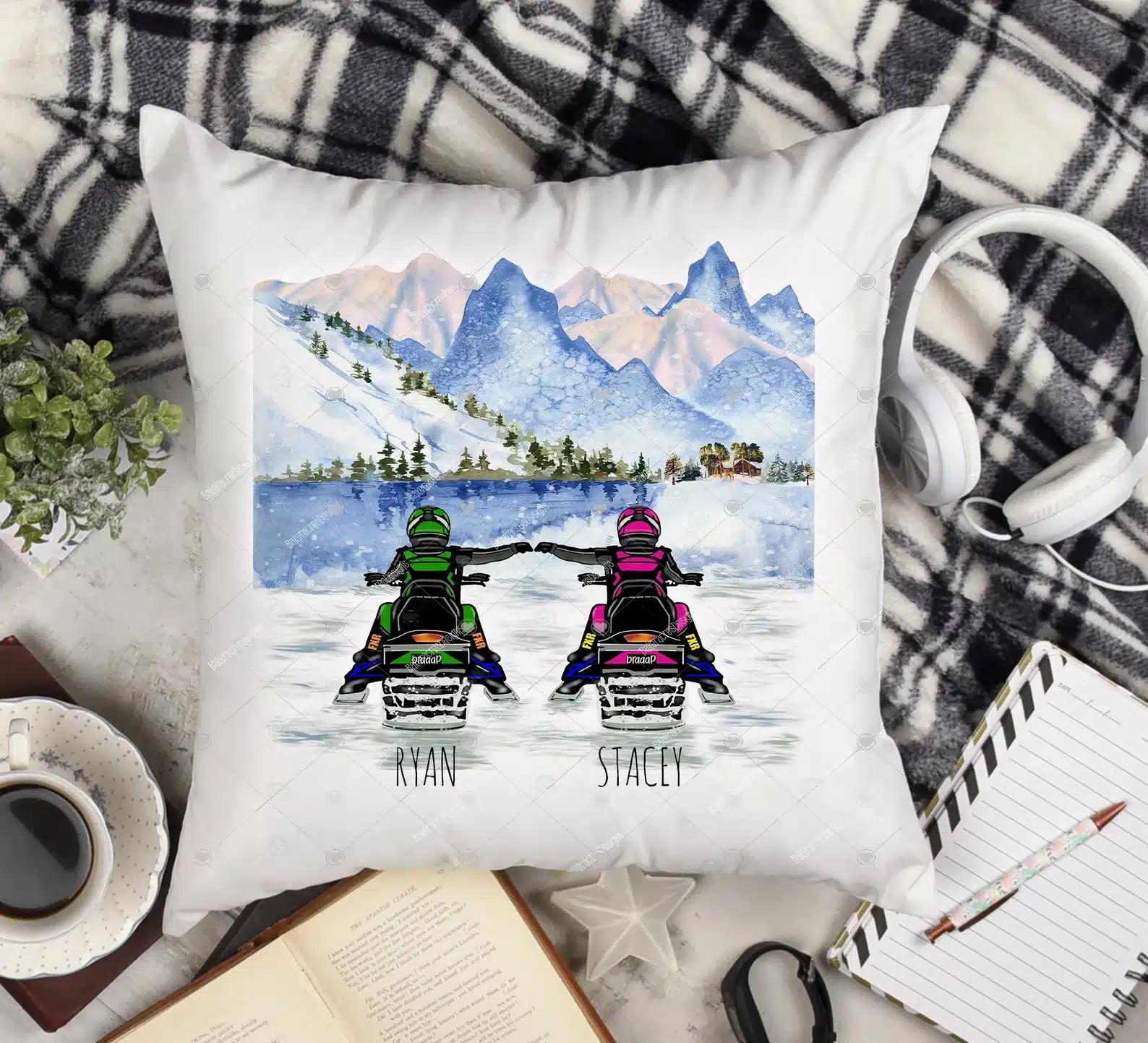 Personalized Snowmobiling Partners Cushion