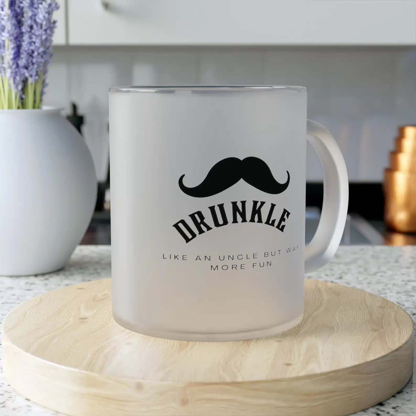 Drunkle Frosted Glass Mug With Mustache