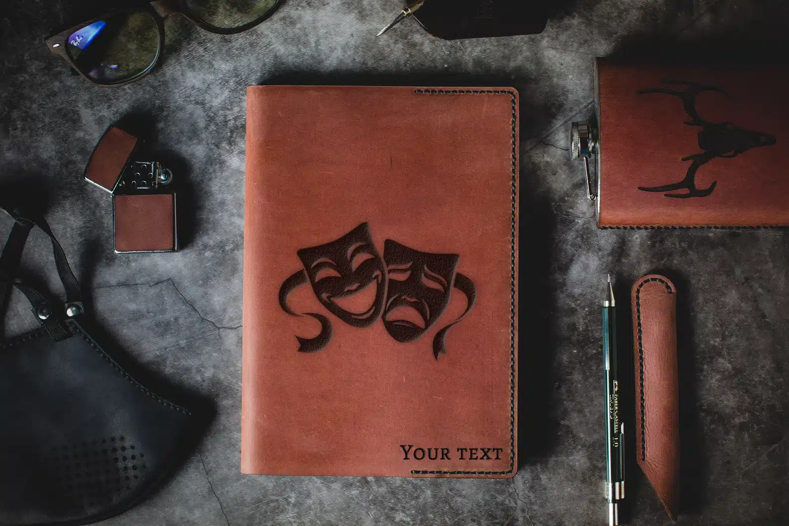 Theatre Mask Leather Journal Notebook