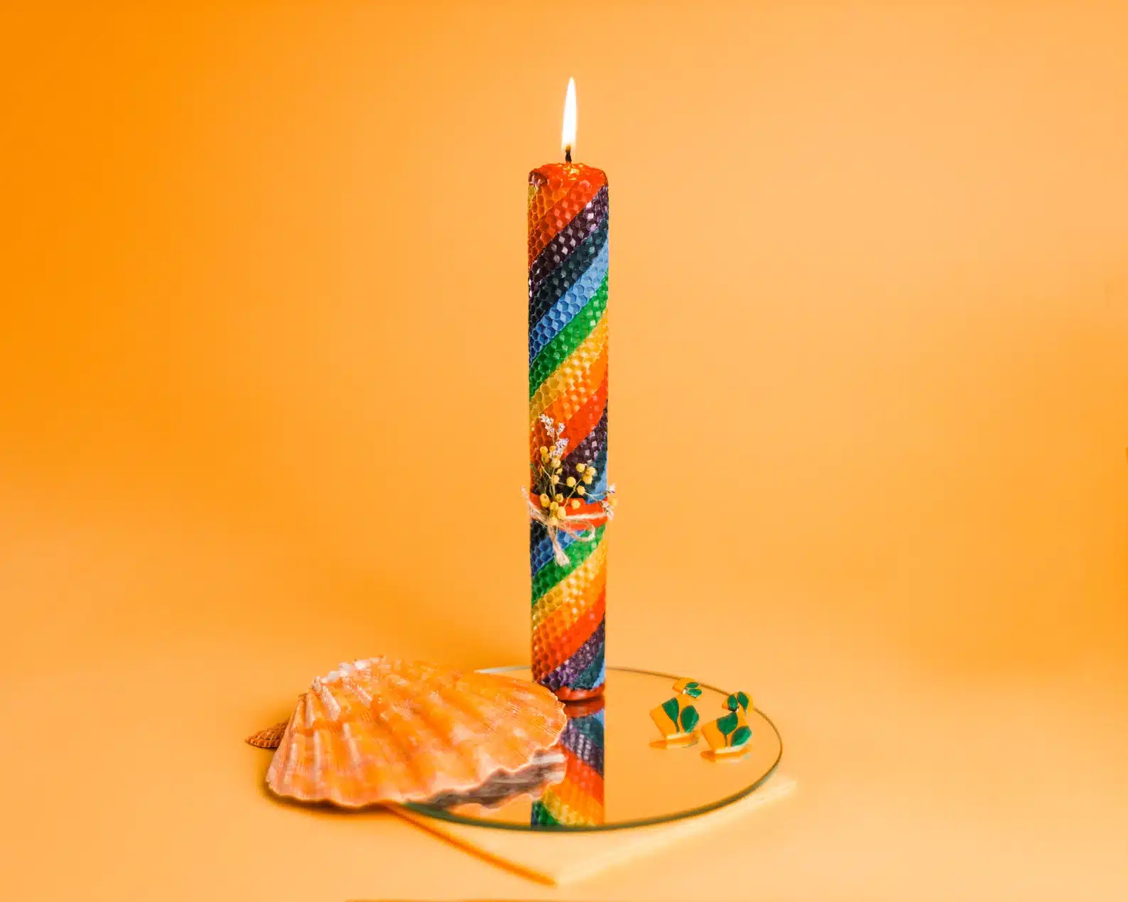 Rainbow Colored Beeswax Candle