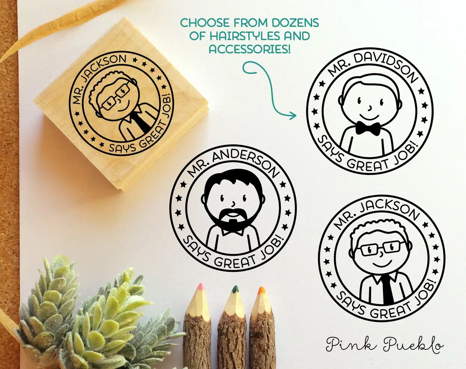 Personalized Male Teacher Rubber Stamp
