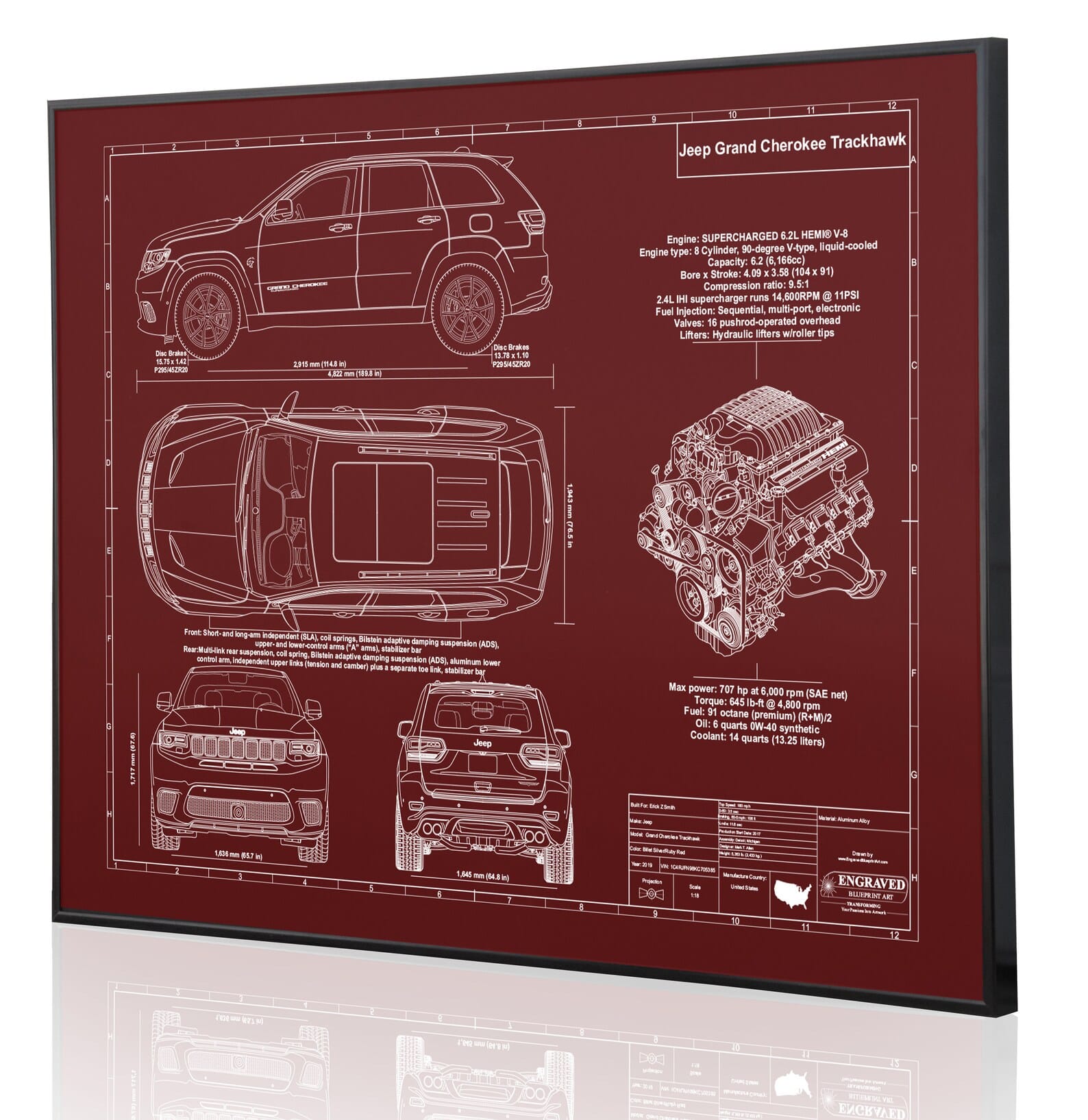 Grand Cherokee Laser Engraved Wall Art