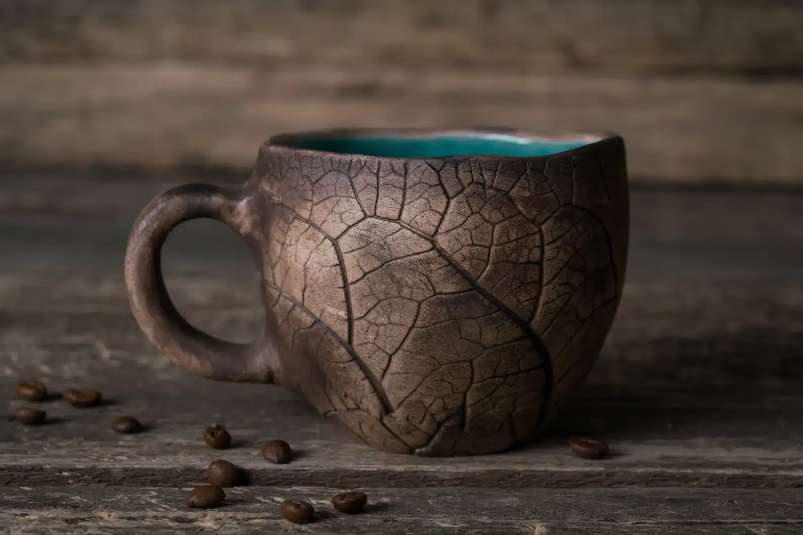 Pottery Mug With Leaf Impressions