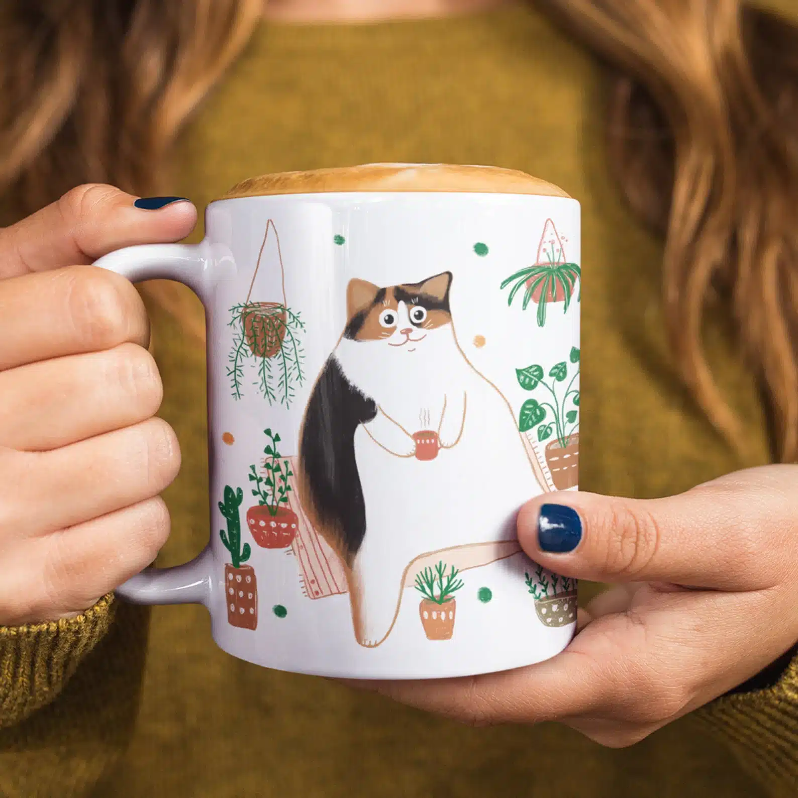 Funny Cat Drinking Coffee Ceramic Mug