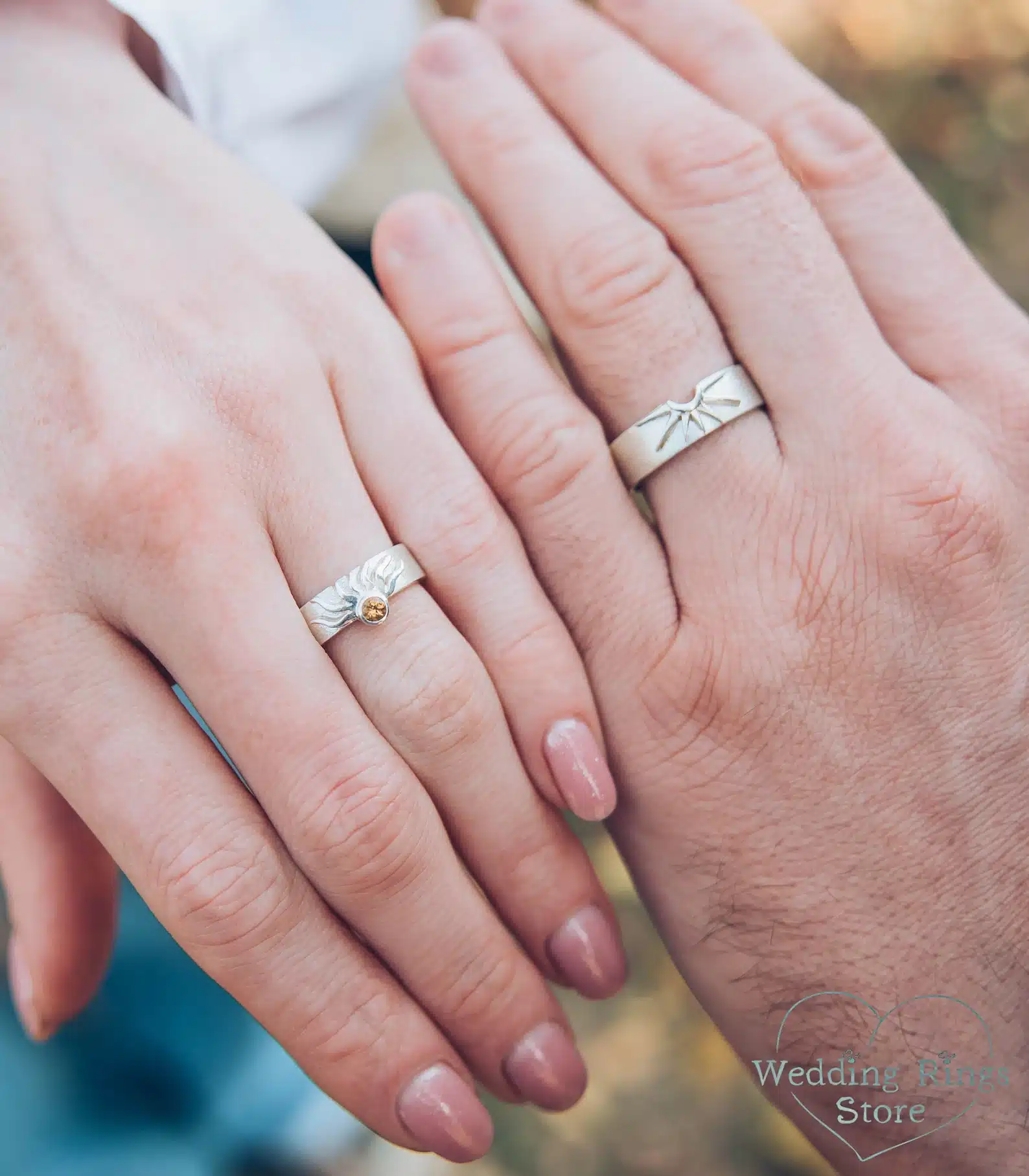 Sun and Moon Matching Wedding Rings
