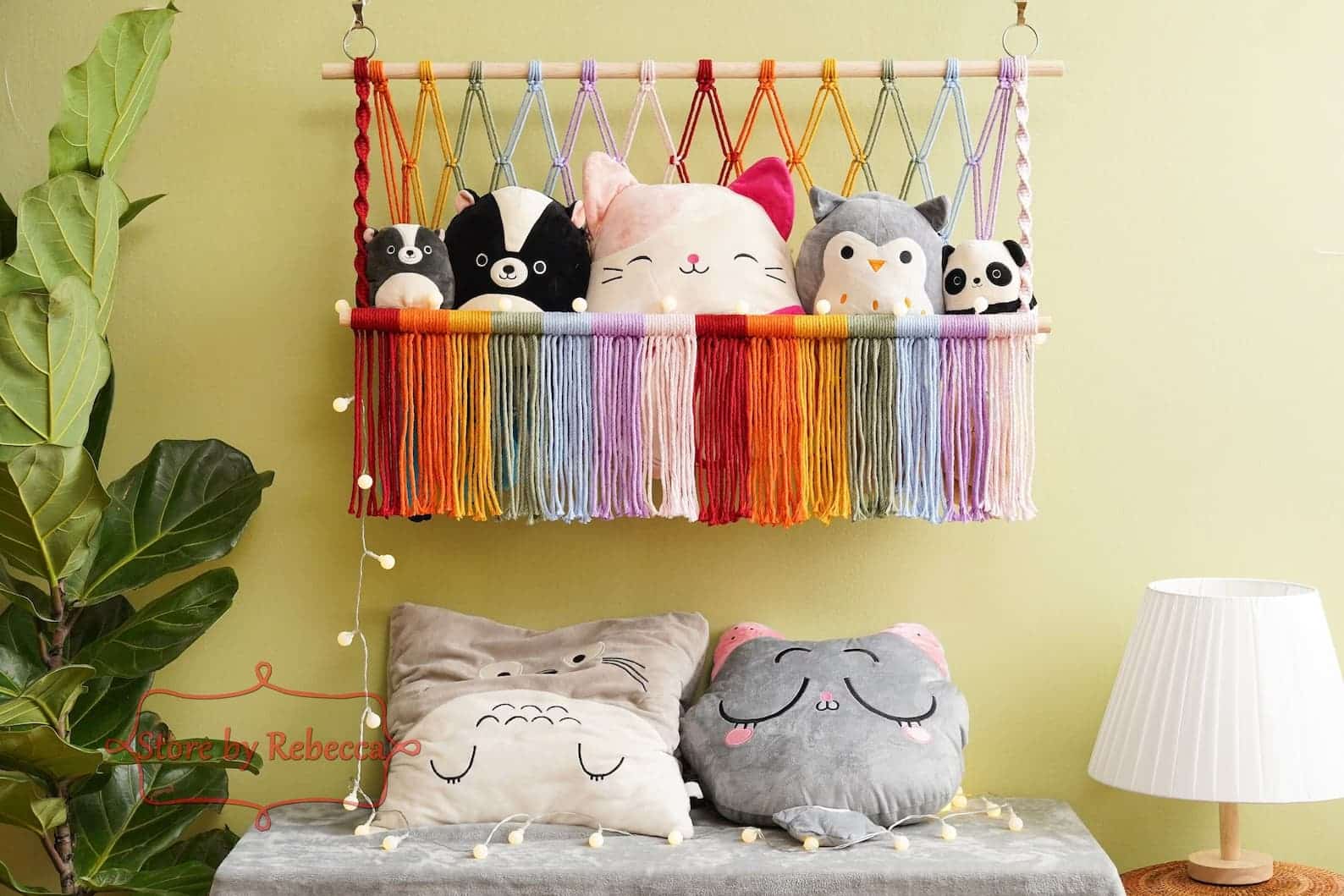 Rainbow Macrame Toy Hammock Wall Decor