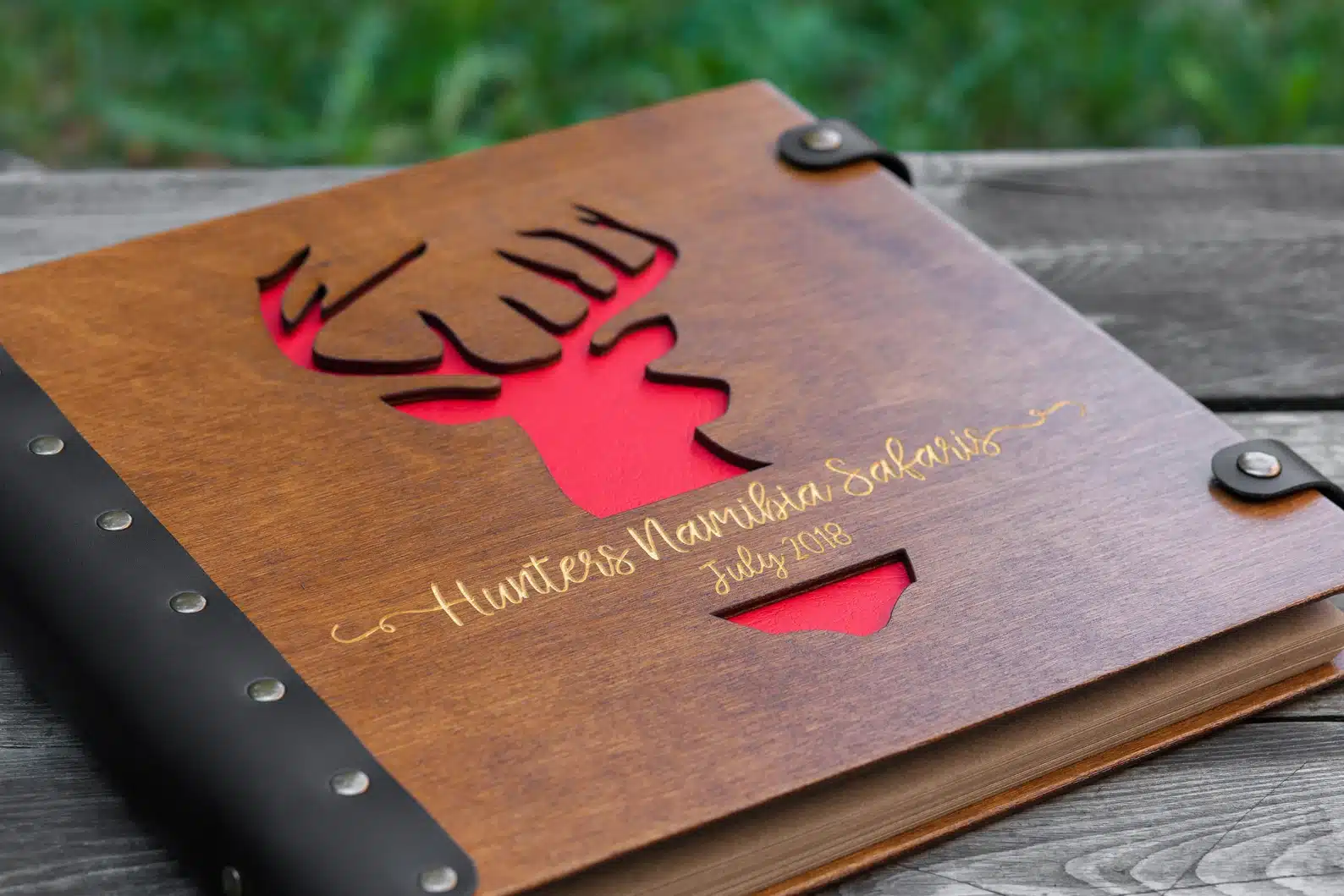 Wooden Photo Album With Deer Monogram