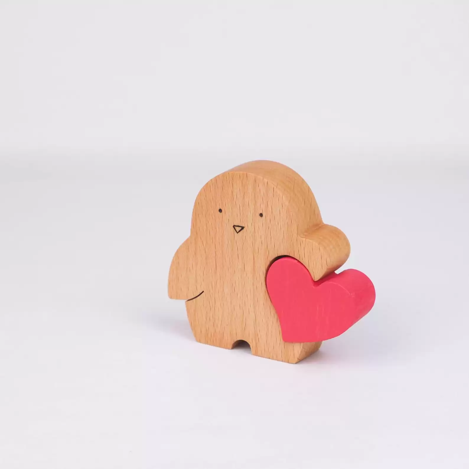 Wooden Penguin With Love Heart