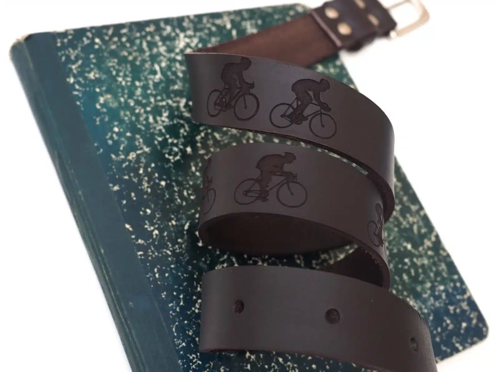 Engraved Cyclists Brown Leather Belt