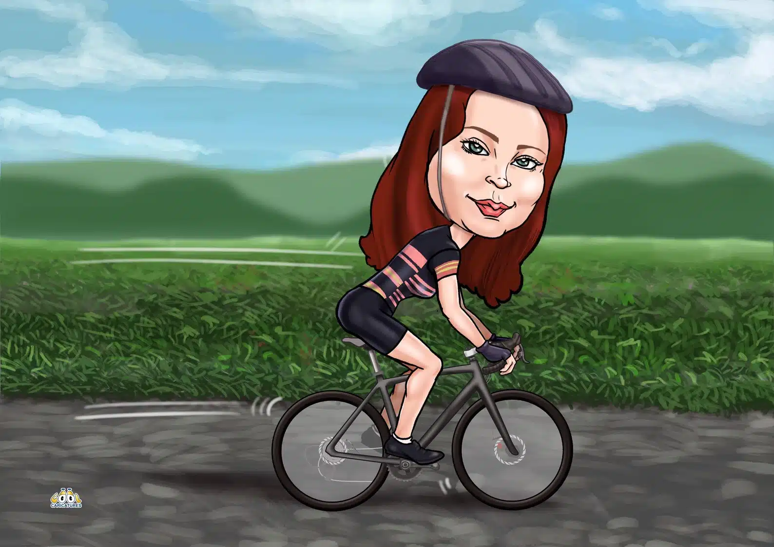 Female Cyclist Cartoon Portrait