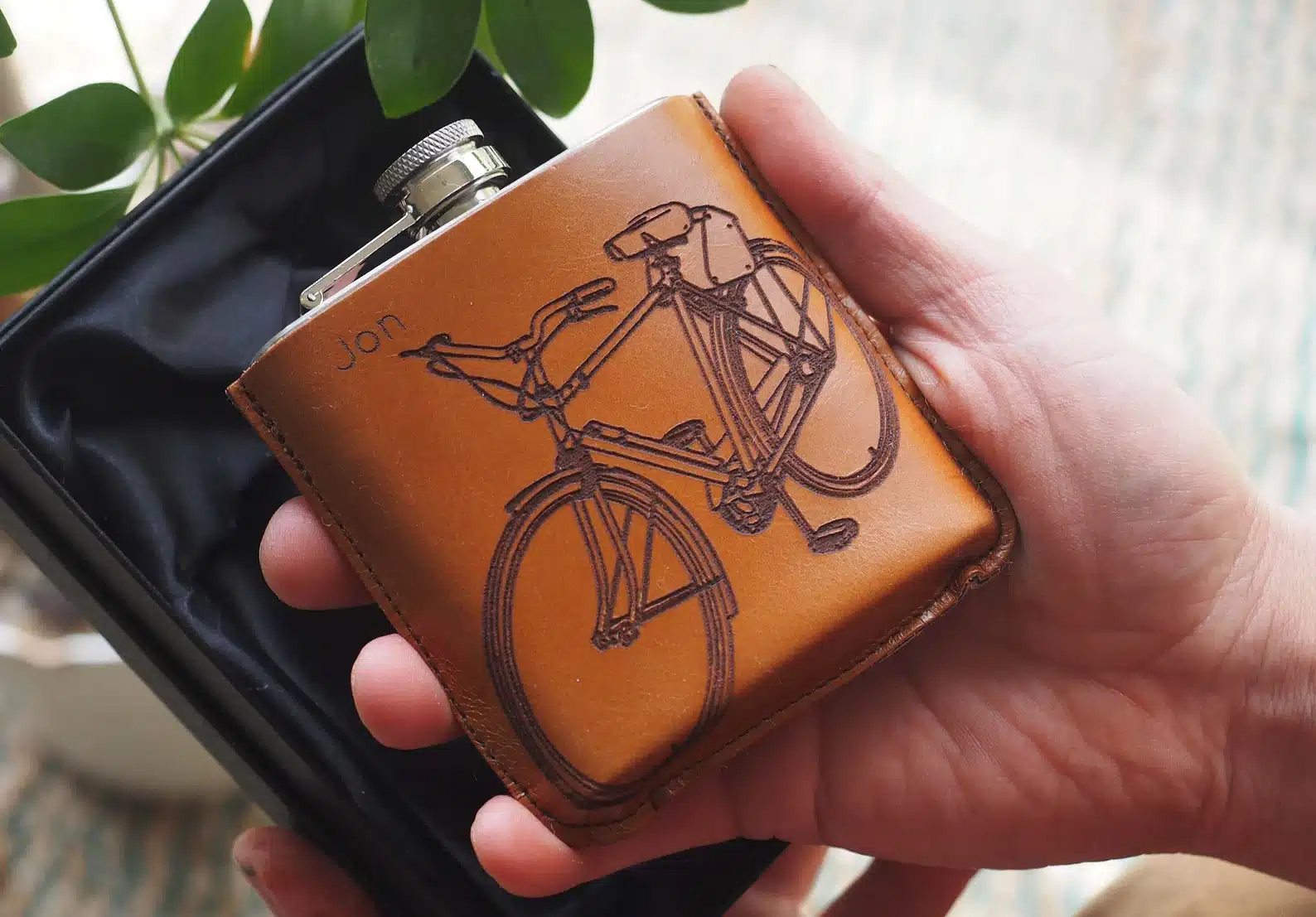 Vintage Bike Cyclists Leather Hip Flask