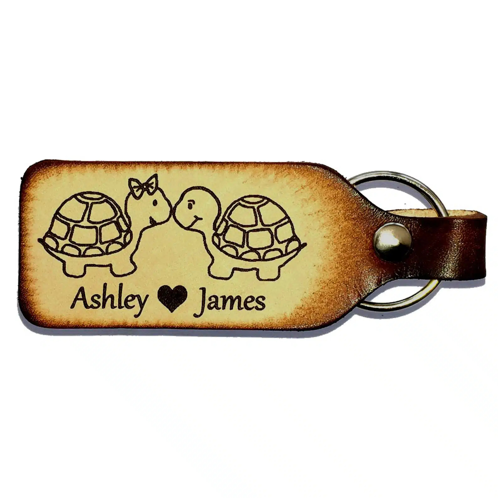 Snuggling Turtle Couple Leather Keychain