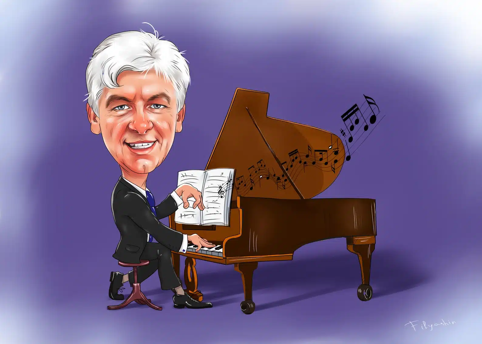 Pianist Gift Caricature Portrait From Photo