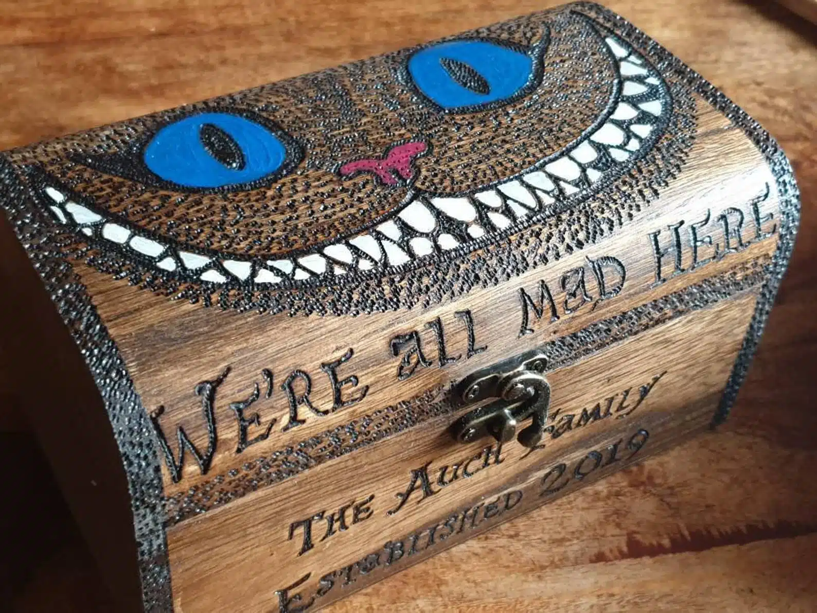 Personalized Cheshire Cat Wooden Chest