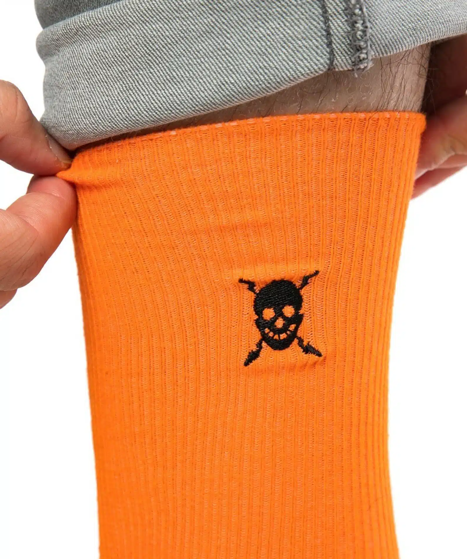 Skull Embroidered Orange Mens Socks