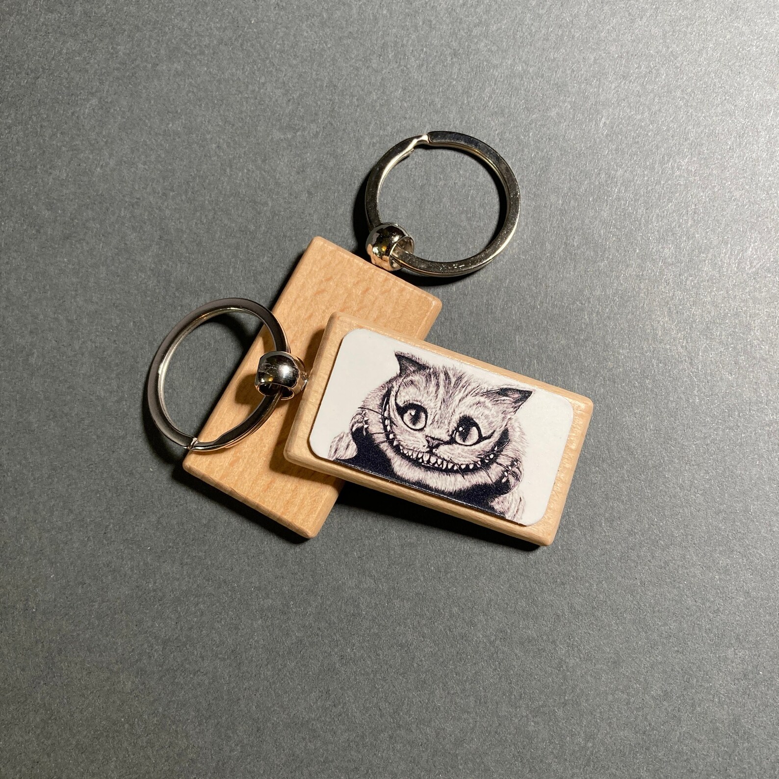 The Cheshire Cat Wood Keychain