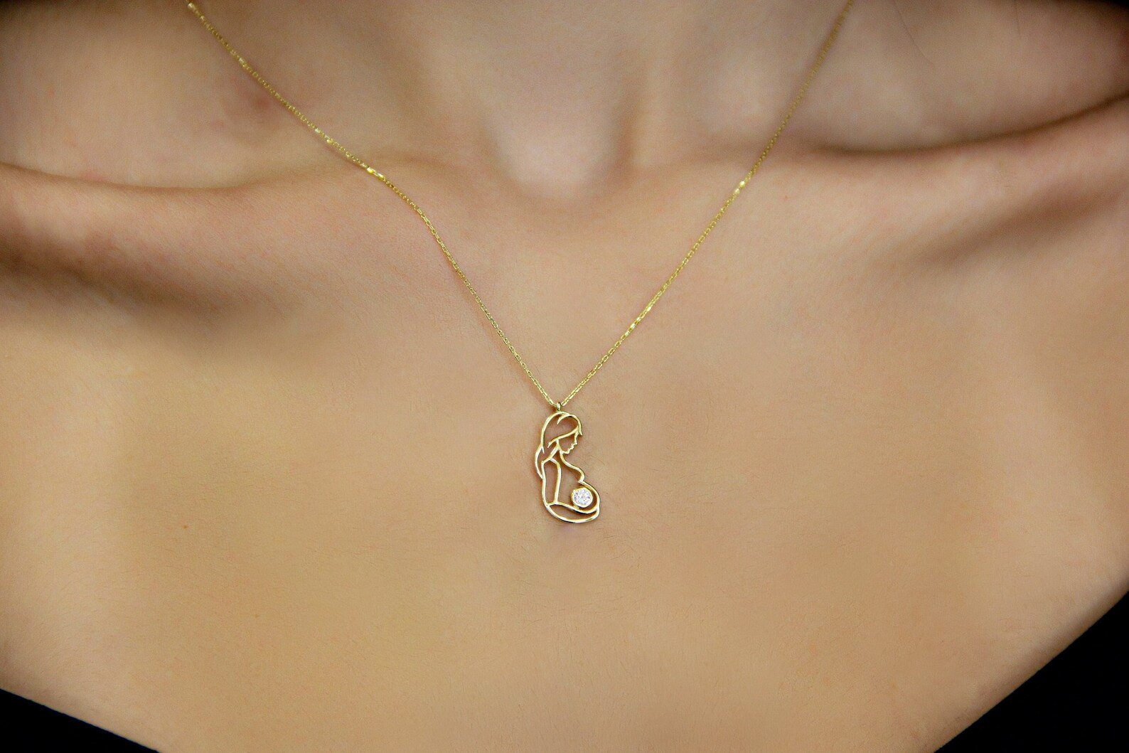 Solid Gold New Mom Necklace Pregnant