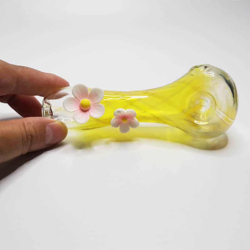 Cherry Blossoms Light Yellow Glass Oil Burner Pipes