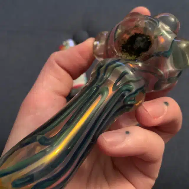 5” Thick Golden Vines Glass Smoking Pipe
