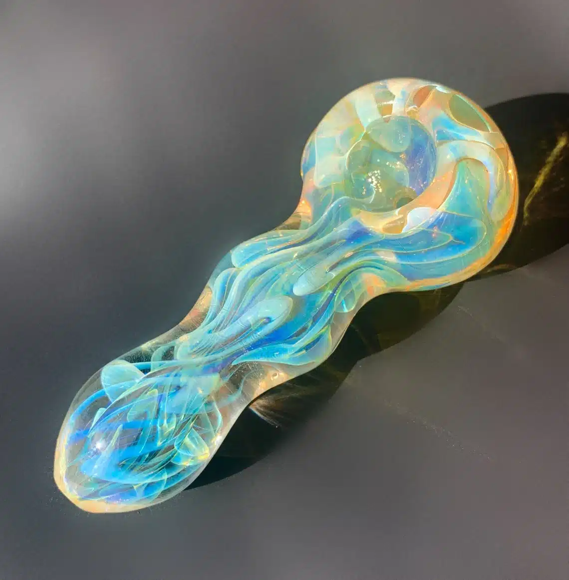 Yellow and Blue Fumed Glass Pipe