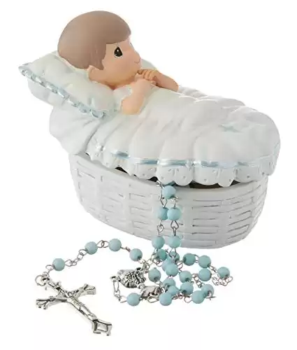 Baptized In His Name Resin Box With Rosary