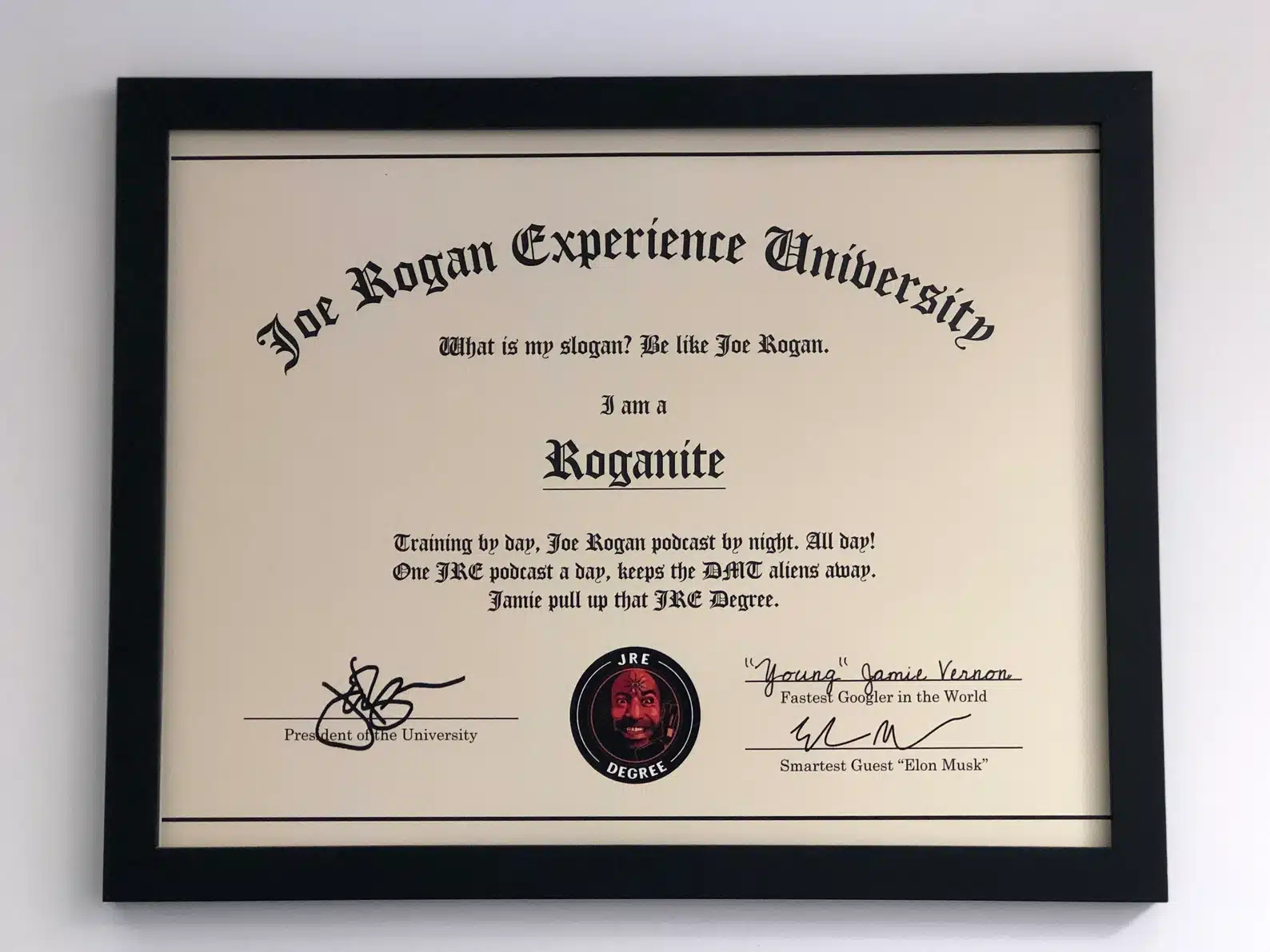 Joe Rogan Experience Certificate Gift