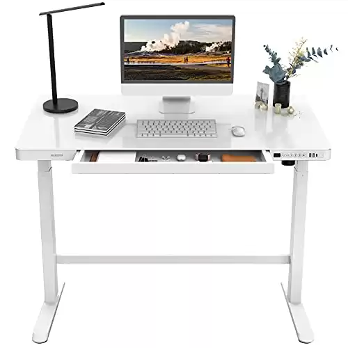 Glass Electric Standing Desk with Drawers Charging USB Port