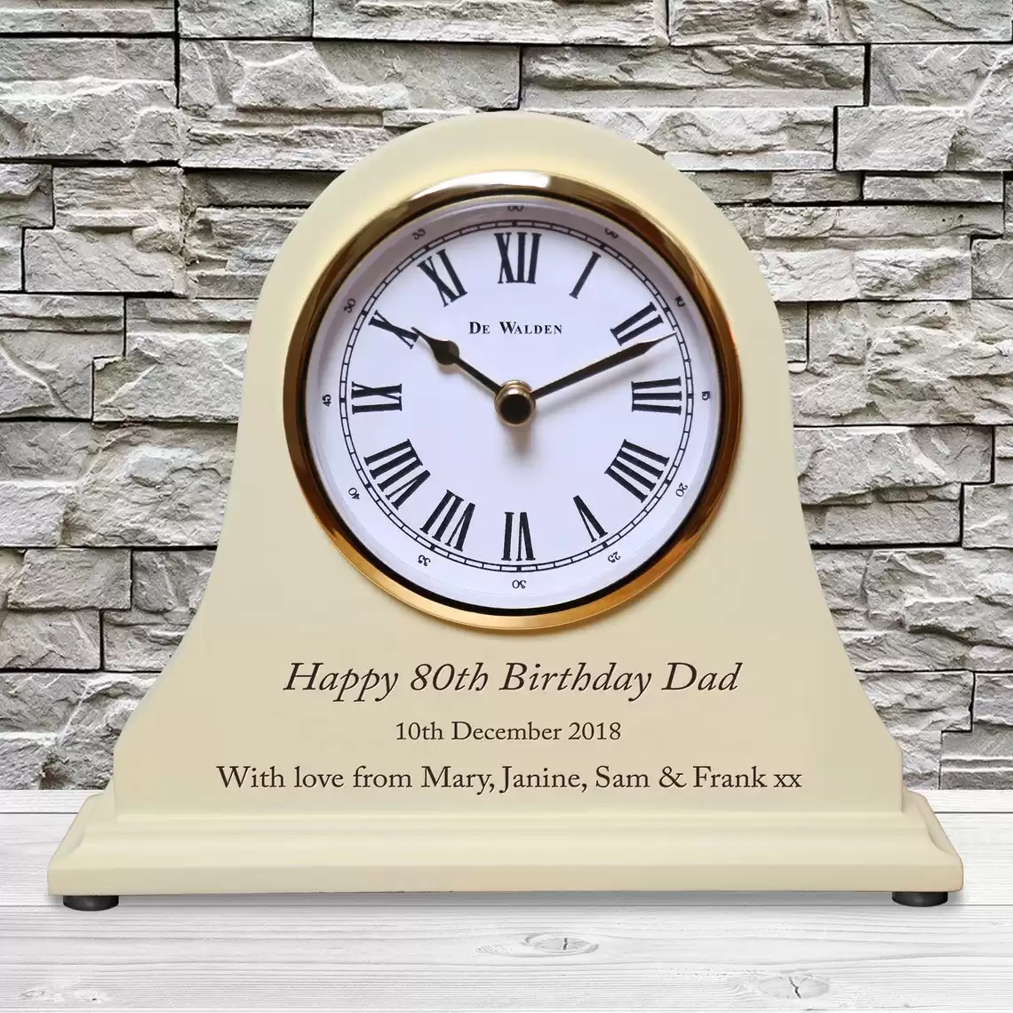 80th Birthday Engraved Wooden Beige Mantel Clock